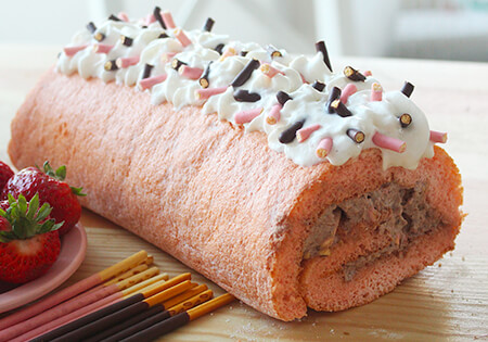 Pocky Strawberry Roll Cake