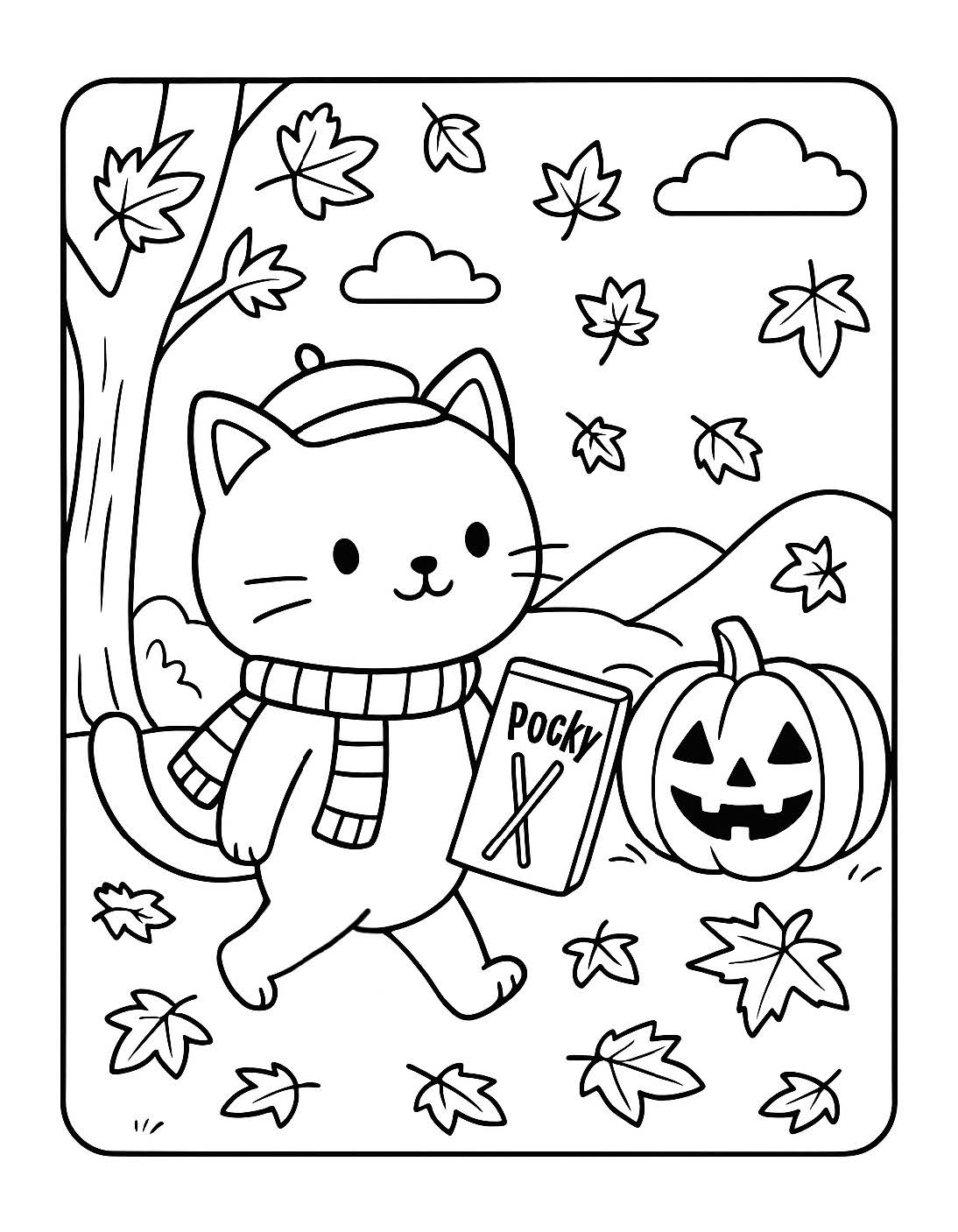 Pocky Fall Season - Coloring Page