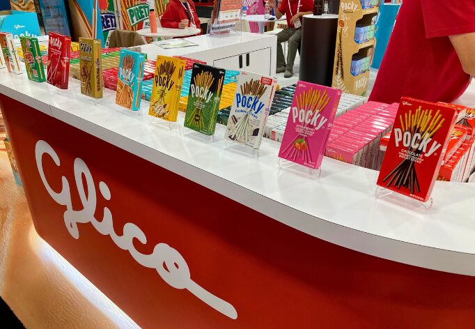 Pocky and Pretz snack line-up at Glico's Sweets & Snack Expo 2026 booth